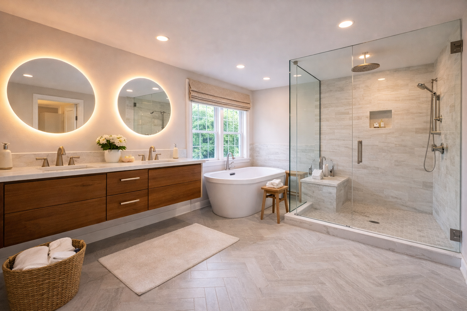Luxury bathroom renovation with freestanding tub in Bowie, Maryland