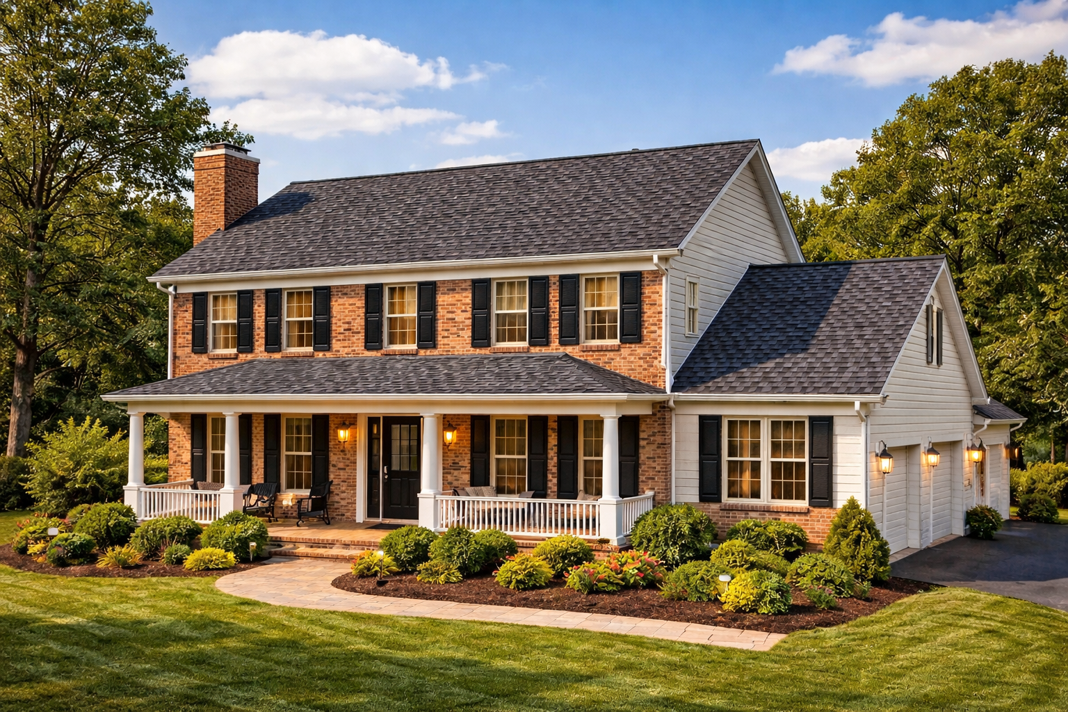 Completed roof replacement on a beautiful colonial home in Maryland